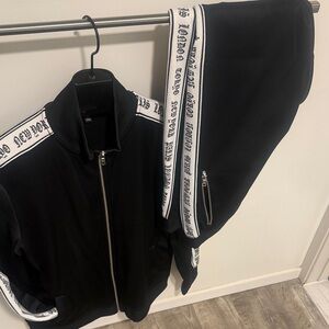 INC International Concepts Black Track Jacket with White Script Tape